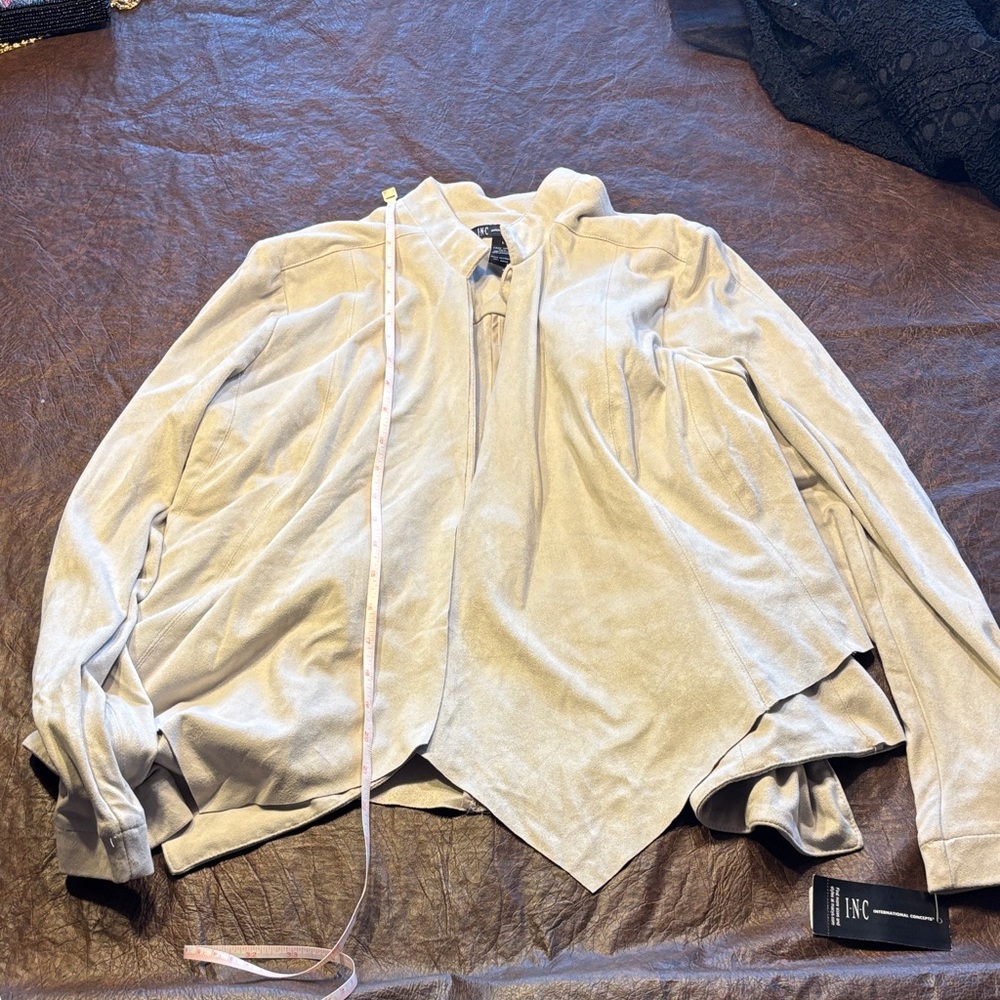 INC International Concepts Women's Cream Blazer Faux Suede